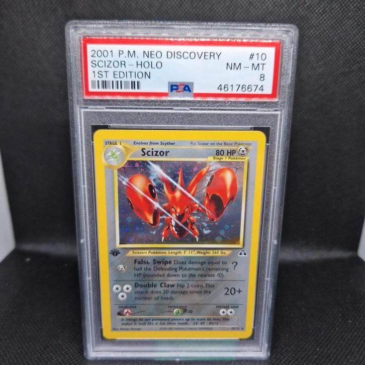 Scizor Holo 1st Edition Neo Discovery PSA 8, Hobby en Vrije tijd, Verzamelkaartspellen | Pokémon, Ophalen of Verzenden