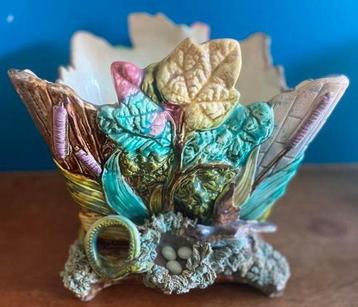Antieke Barbotine Palissy Jardinière Aap, Slang +Vogelnest – beschikbaar voor biedingen