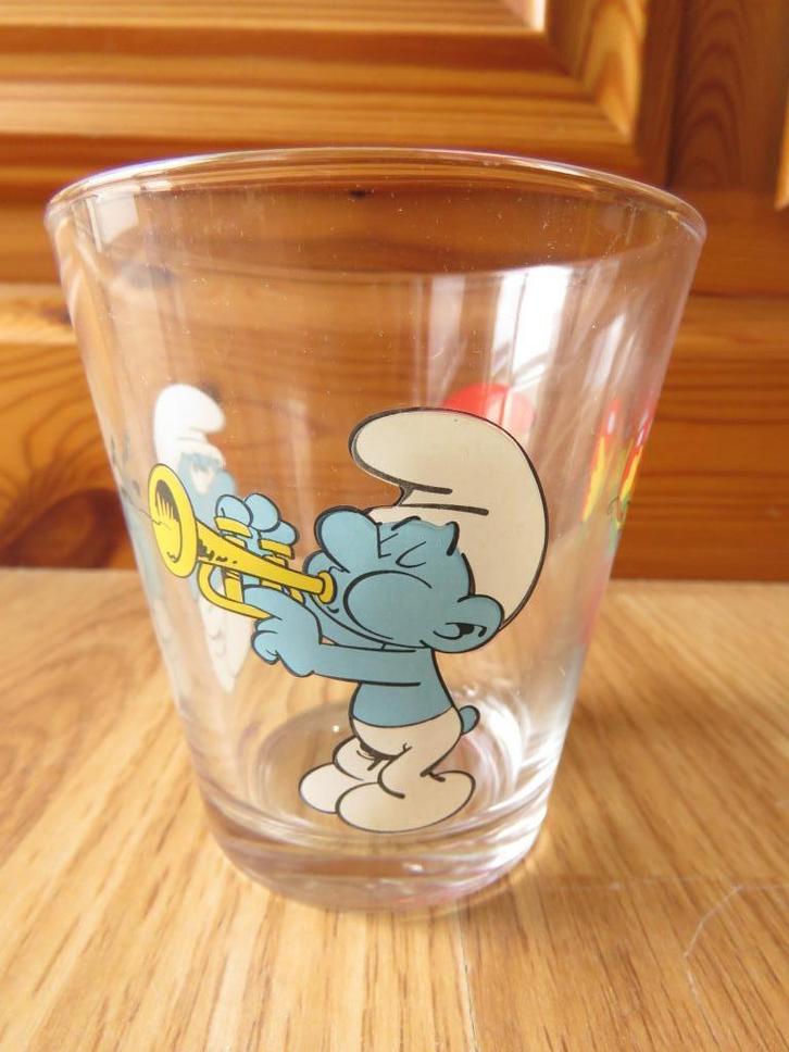 verre les schtroumpfs, Collections, Verres & Petits Verres, Utilisé, Verre à soda, Enlèvement ou Envoi