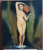 vintage schilderij: die badende, jonge vrouw met kruik, Ophalen of Verzenden, Huis en Inrichting