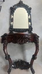 Prachtige uitgewerkte antieke black wood spiegel met console, Antiek en Kunst, Ophalen of Verzenden