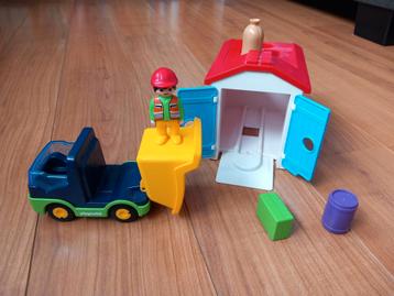 Playmobil 1.2.3 - Ouvrier avec camion et garage, Enlèvement, Comme neuf