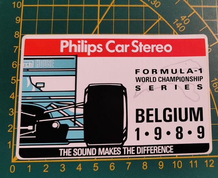 Sticker F1 Philips car stereo Belgium GP 1989, Verzamelen, Stickers, Zo goed als nieuw, Ophalen of Verzenden