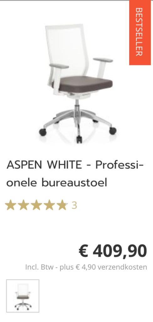 bureaustoel ASPEN WHITE - Professionele bureaustoel, Huis en Inrichting, Bureaustoelen, Bureaustoel, Ophalen