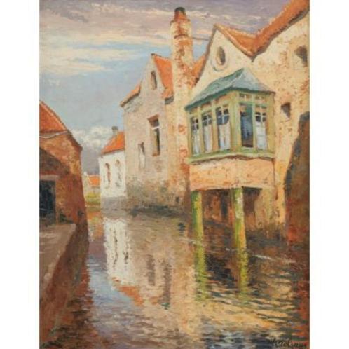 Kanaalgezicht in de binnenstad (Willem Delsaux 1862-1945), Antiek en Kunst, Kunst | Schilderijen | Modern, Ophalen