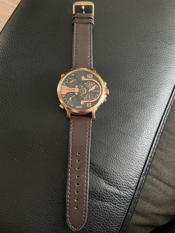 RAPTOR horloge echt leder, Handtassen en Accessoires, Horloges | Heren, Zo goed als nieuw, Ophalen of Verzenden