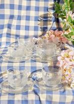 Vintage glazen bekers met bladdecoratie (Frankrijk), Ophalen of Verzenden