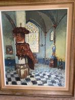 olieverfschilderij kerkinterieur gesigneerd  Van de Broeck, Ophalen