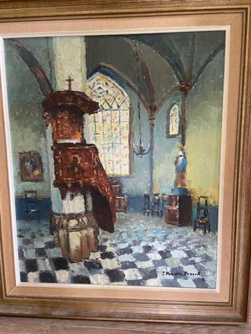 olieverfschilderij kerkinterieur gesigneerd  Van de Broeck  beschikbaar voor biedingen