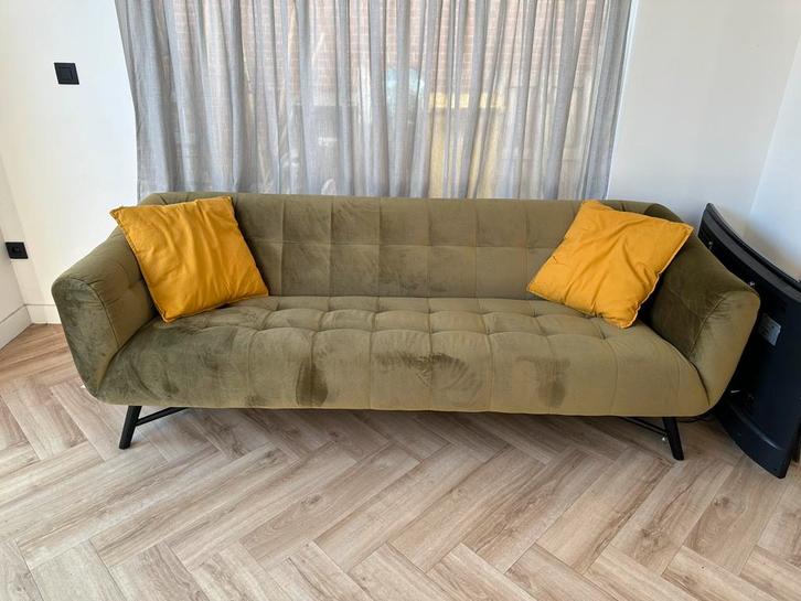 3-zits bank groen - olijfgroen, Huis en Inrichting, Zetels | Zetels, Zo goed als nieuw, Rechte bank, Driepersoons, Stof, Ophalen