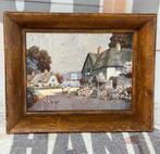 Ernest Uden 1940 ingelijst schilderij Engeland Cottage dorp, Antiek en Kunst, Ophalen of Verzenden