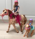 Groot paard (kan stappen) met Barbie + pony met meisje, Kinderen en Baby's, Ophalen of Verzenden, Zo goed als nieuw, Barbie