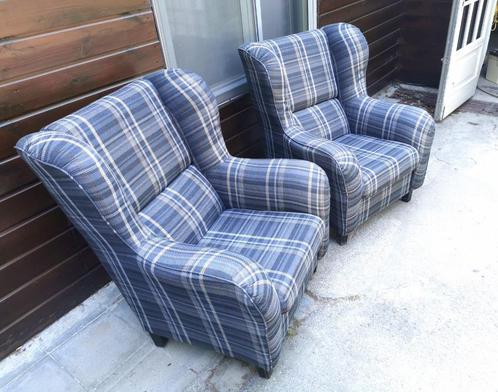 set van 2 goede landelijke fauteuils met mooi geruit stof, Huis en Inrichting, Fauteuils, Gebruikt, Stof, Ophalen