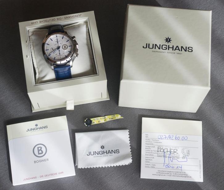 Junghans “Willy Bogner Chronoscope” 2014 FULL SET., Handtassen en Accessoires, Horloges | Kinderen, Nieuw, Blauw, Ophalen