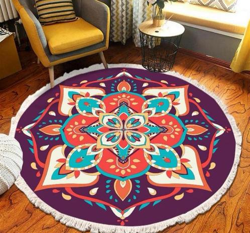 Vintage katoenen tapijt wasbaar rond kleed 100CM abstract, Huis en Inrichting, Stoffering | Tapijten en Vloerkleden, Nieuw, 100 tot 150 cm