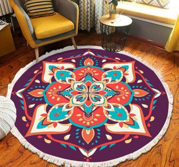 Vintage katoenen tapijt wasbaar rond kleed 100CM abstract, Huis en Inrichting, Stoffering | Tapijten en Vloerkleden, Nieuw, 100 tot 150 cm