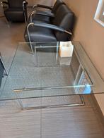 Design salontafel met glazen blad en chroom onderstel, Moins de 50 cm, 50 à 100 cm, Comme neuf, Enlèvement