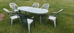 Plastic tuintafel met 6 stoelen, Ophalen, Gebruikt, Rechthoekig, Plastic