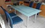 Keukentafel in glas met 4 stoelen., 50 tot 100 cm, Minder dan 100 cm, Blauw, 75 cm of meer