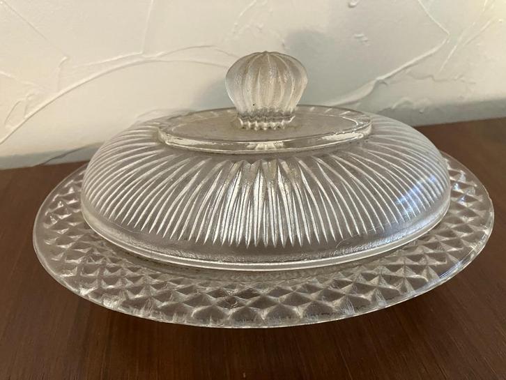 Vintage glazen dekschaal met deksel, Antiek en Kunst, Curiosa en Brocante, Ophalen