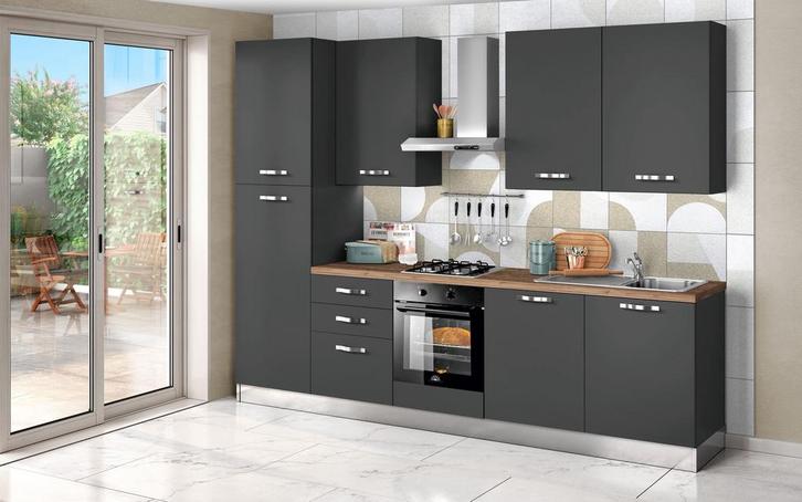 Cuisine équipée 3m, Huis en Inrichting, Keuken | Complete keukens, Nieuw, Enkelwandige keuken, Zwart, Kunststof, Ophalen