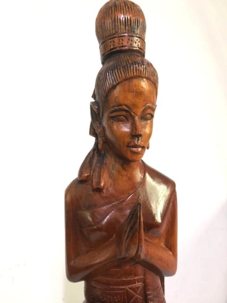 Statue Thaïlandaise H 65 beau visage sculptée main😍💑🎁🤗👌, Fait main, Statue, Bois, Enlèvement ou Envoi