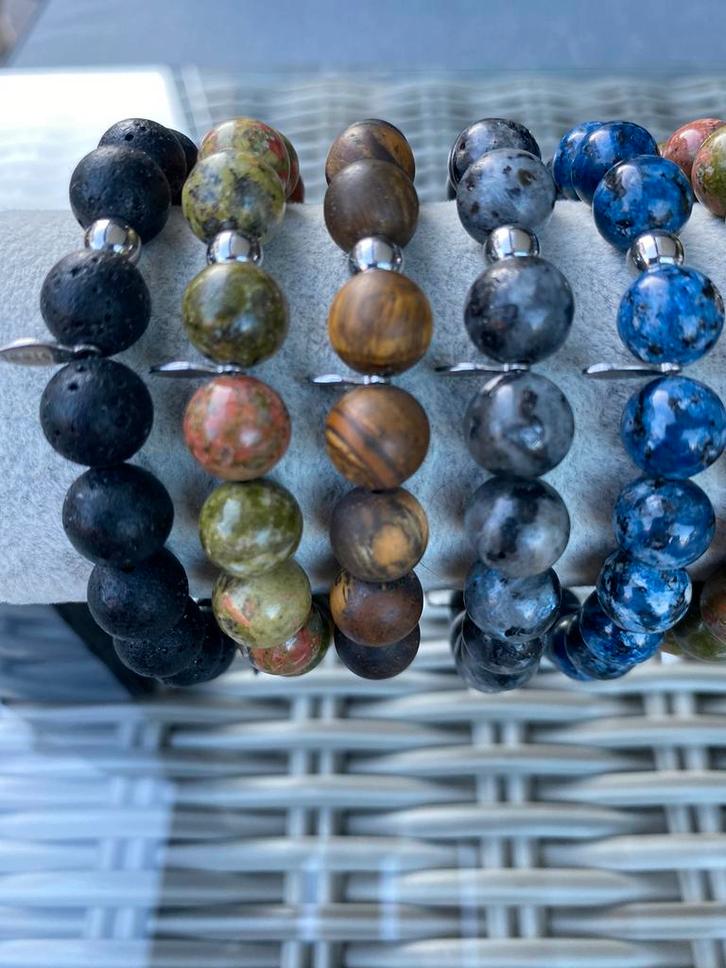 Armbanden uit natuursteen, voor heren (NIEUW), Handtassen en Accessoires, Armbanden, Nieuw, Staal, Ophalen of Verzenden