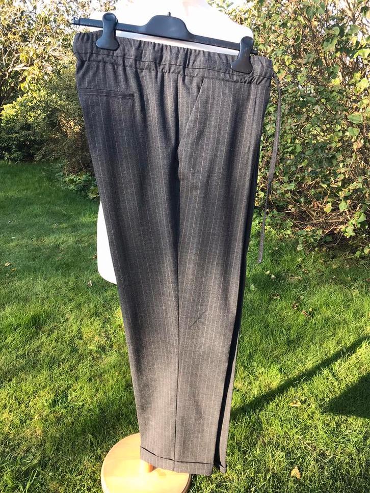 M48 geklede stoffen broek grijs/ lichte krijtstreep E5 mode, Kleding | Dames, Broeken en Pantalons, Zo goed als nieuw, Maat 46/48 (XL) of groter
