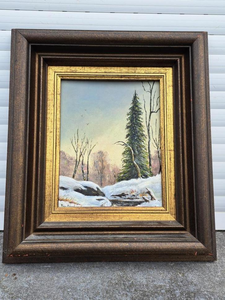 huile sur toile cartonne  paysage enneige signe breedam, Antiek en Kunst, Kunst | Schilderijen | Klassiek, Ophalen of Verzenden