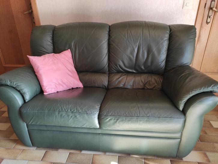 Lederen zetel tweezit, Huis en Inrichting, Zetels | Zetels, Zo goed als nieuw, Rechte bank, Tweepersoons, 150 tot 200 cm, 75 tot 100 cm