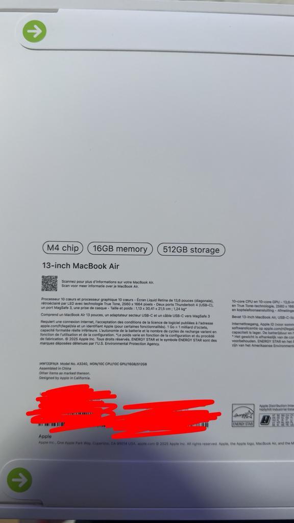 Apple Macbook air 13 inch met M4 chip, Computers en Software, Besturingssoftware, Nieuw, MacOS, Ophalen