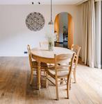 Ronde tafel met 4 stoelen, onbehandeld eik, Huis en Inrichting, Tafels | Eettafels, Ophalen, Vier personen, 100 tot 150 cm, 100 tot 150 cm