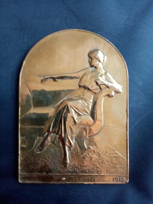 Plaquette dorée bronze Art Nouveau  Godfroid Devreese 1915s, Antiquités & Art, Antiquités | Bronze & Cuivre, Bronze, Enlèvement ou Envoi