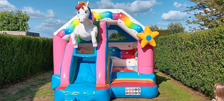 Springkasteel unicorn te huur, Hobby en Vrije tijd, Feestartikelen | Verhuur, Ophalen of Verzenden