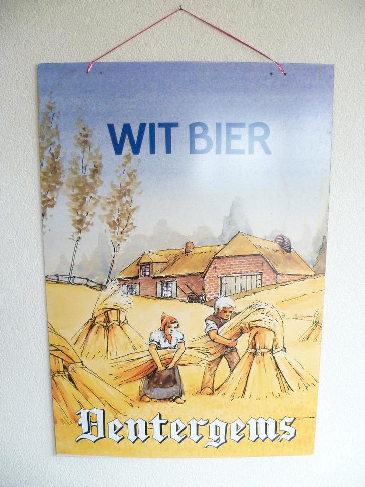 METALEN RECLAMEPLAAT"DENTERGEMS/LUCIFER BIER"UIT JAREN 80/90, Collections, Marques & Objets publicitaires, Utilisé, Panneau publicitaire