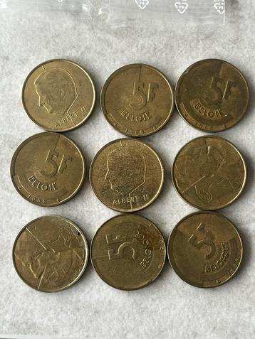 9x Belgische 5 frank (Boudewijn I & Albert II 1986–1993) beschikbaar voor biedingen