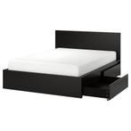 Zwart Malm bed 160x200 met elektrische lattenbodems en lades, Huis en Inrichting, Ophalen, Gebruikt, Zwart, 200 cm
