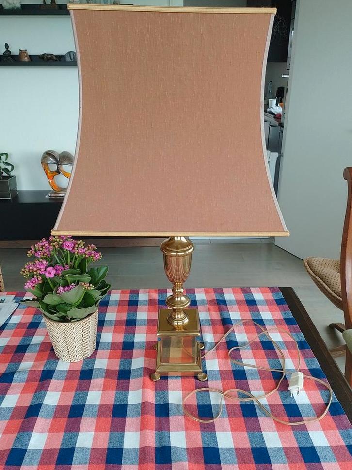 Vintage Neoclassic Brass tafellamp, Frans 1940, Huis en Inrichting, Lampen | Lampenkappen, Gebruikt, Ophalen