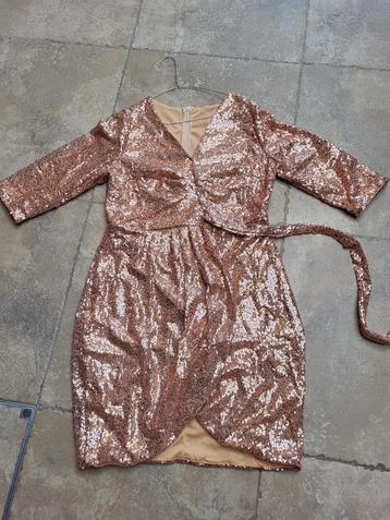 Glitterende feestelijke jurk goud mt Large (zie foto's), Kleding | Dames, Jurken, Ophalen, Overige kleuren, Maat 42/44 (L), Zo goed als nieuw