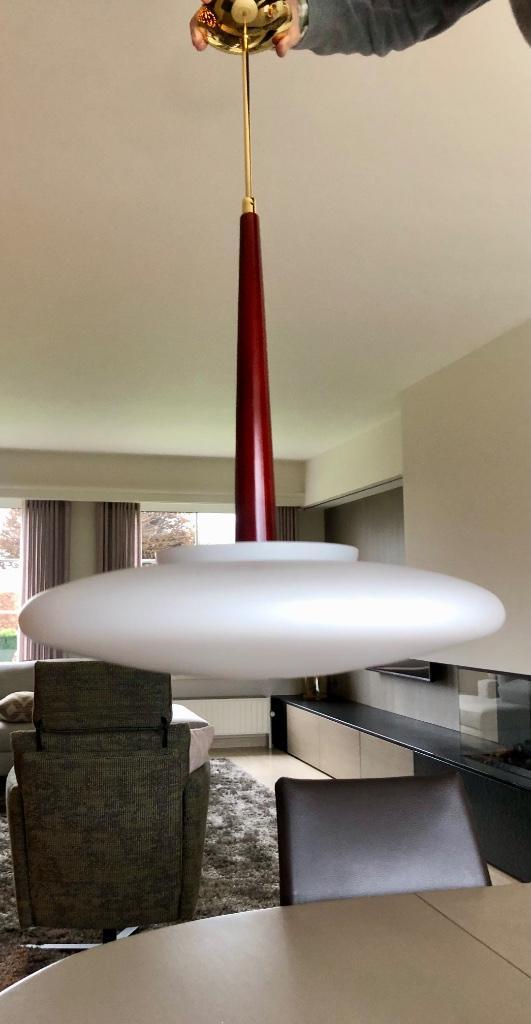 Hanglamp Milan Collectie Dione, Huis en Inrichting, Lampen | Hanglampen, Gebruikt, 50 tot 75 cm, Glas, Hout, Metaal, Ophalen