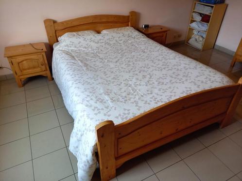 lit double en bois & tables de chevet, Huis en Inrichting, Slaapkamer | Bedden, Gebruikt, Tweepersoons, 140 cm, 200 cm, Hout, Ophalen