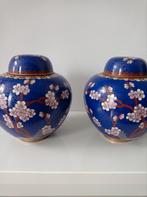 Koppel Chinese cloisonné gember potten in cobalt blauw, Antiek en Kunst, Ophalen of Verzenden
