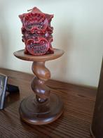 Houten sokkel met kaars, Ophalen, Gebruikt, Bruin, Hout