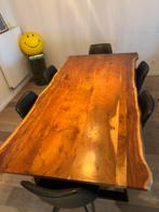 Houten eettafel + 6 zwarte stoelen, Huis en Inrichting, Tafels | Eettafels, Ophalen, Zo goed als nieuw