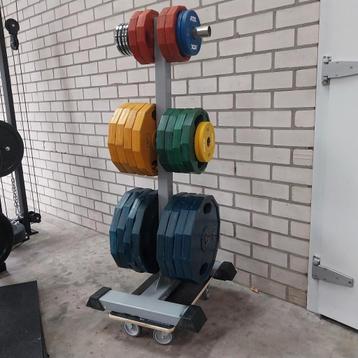 291 kilo Olympische Rubber Grip en Atx Gewichten + Opbergrek beschikbaar voor biedingen