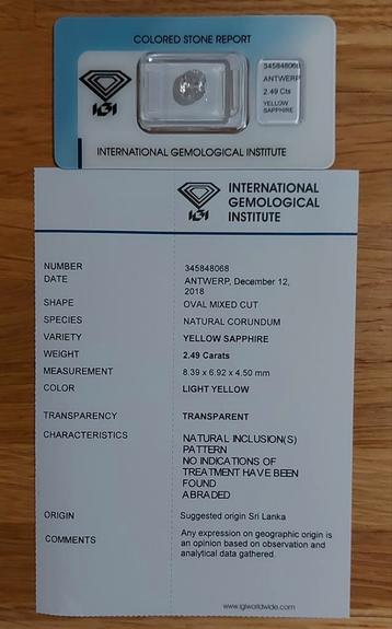 Saffier 2.49 karaat beschikbaar voor biedingen