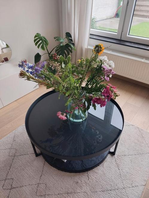 Salontafel - zwart - Ikea - Frötorp, Huis en Inrichting, Tafels | Salontafels, Zo goed als nieuw, Rond, Glas, Ophalen