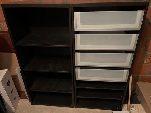 2 Ikea Besta kasten in donkerbruin, met lades en legplanken, Huis en Inrichting, Kasten | Boekenkasten, Gebruikt, 50 tot 100 cm