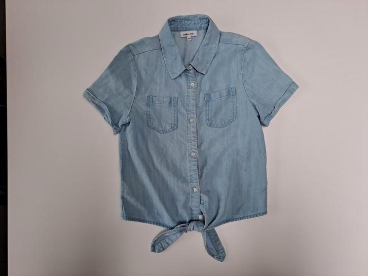 Mt 128 Lichtblauw hemd korte mouwen, Kinderen en Baby's, Kinderkleding | Maat 128, Zo goed als nieuw, Meisje, Overhemd of Blouse