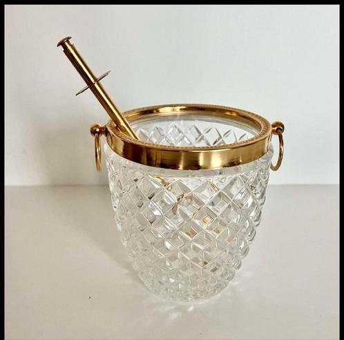 Franse vergulde en hobnail geslepen glazen ijsemmer en tang, Antiek en Kunst, Antiek | Glaswerk en Kristal, Ophalen of Verzenden